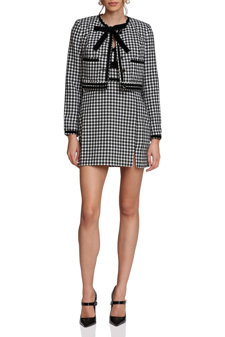 Tweed Bow Crop Jacket, Alternate, color, WHITE-BLACK
