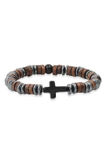 Hmy Jewelry Hematite Wood Bead Cross Bracelet