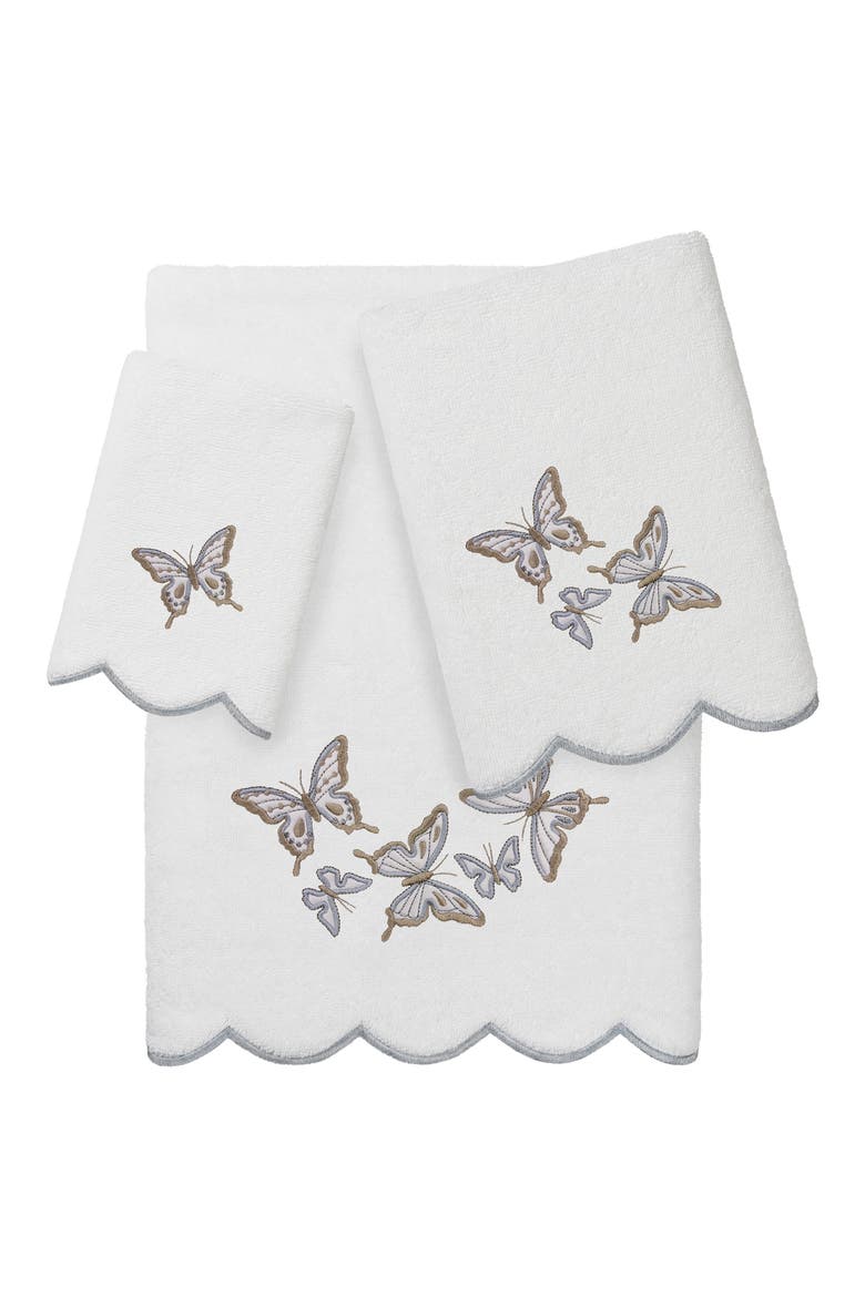 3-Piece Brittney Embroidered Turkish Cotton Towel Set, Main, color, WHITE/ GRAY