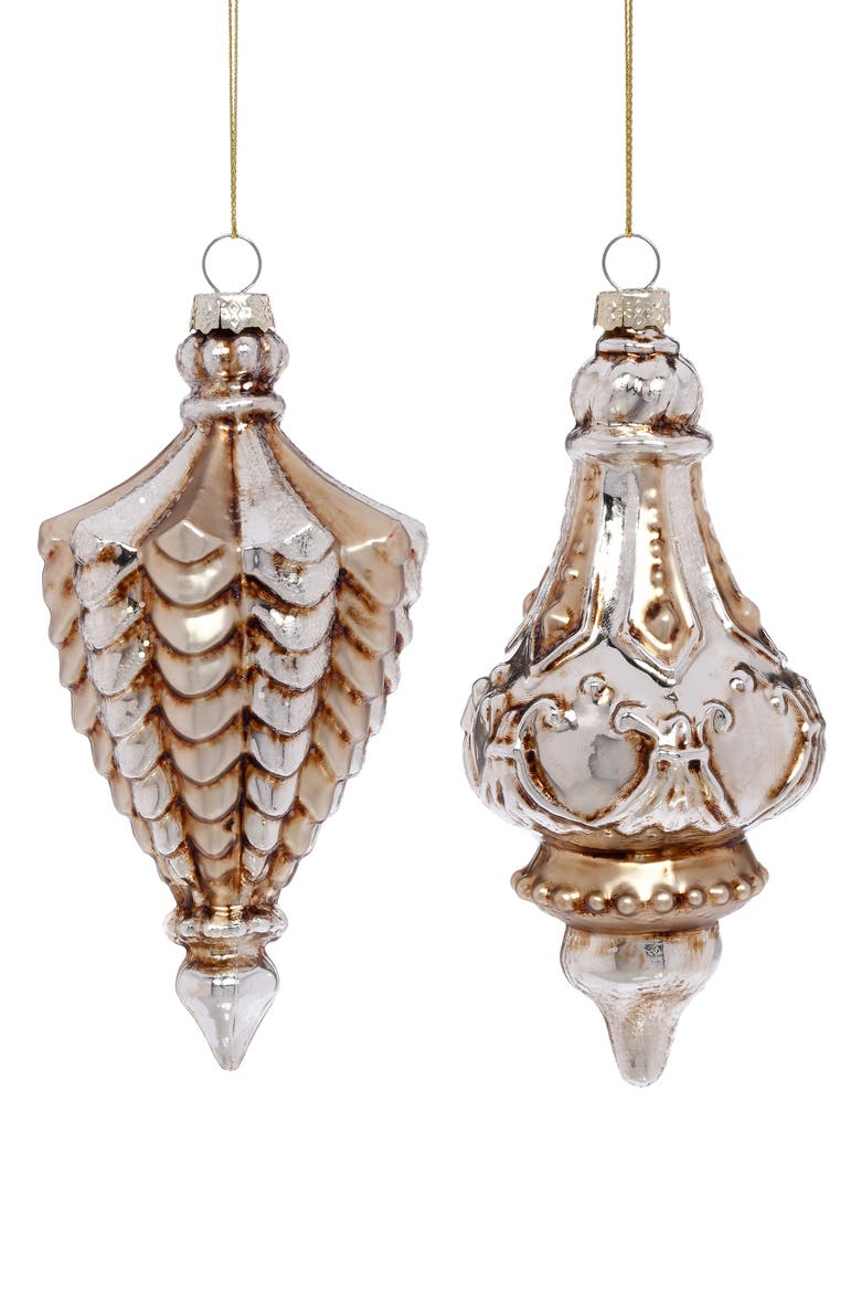 Gold and Silver Ornate Finial Ornament, Set of 6, Main, color, Gold