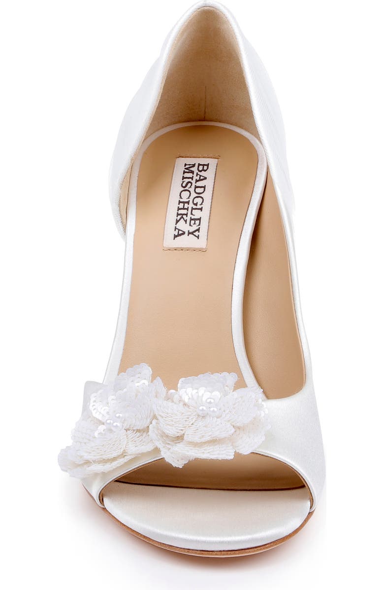 Badgley Mischka Collection Yana Sequin Flower Sandal, Alternate, color, White Satin