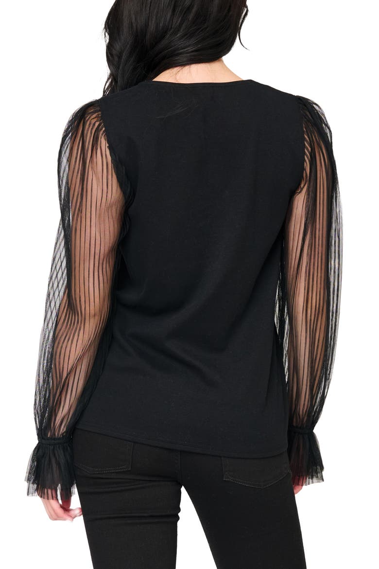 Pleated Bell Sleeve Stretch Cotton Ponte Top, Alternate, color, BLACK