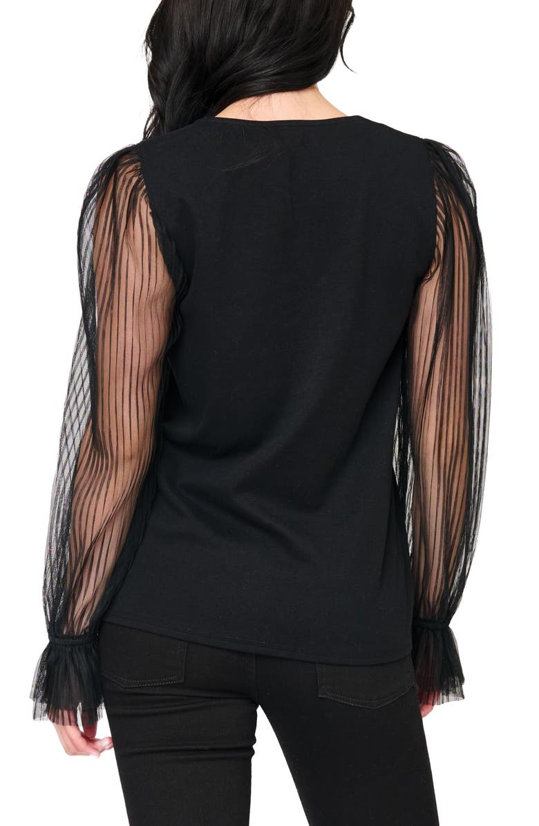 GIBSONLOOK Pleated Bell Sleeve Stretch Cotton Ponte Top, Alternate, color, Black