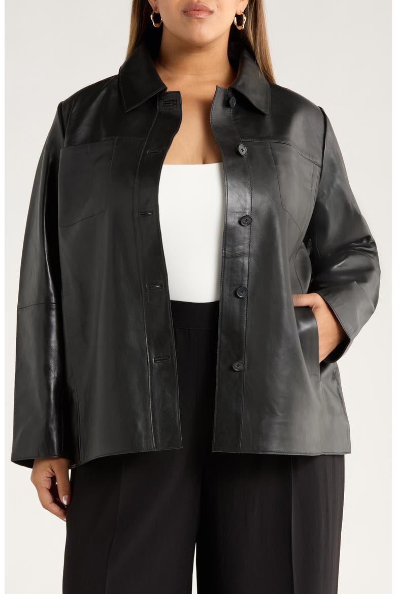 Leather Shirt Jacket, Main, color, BLACK