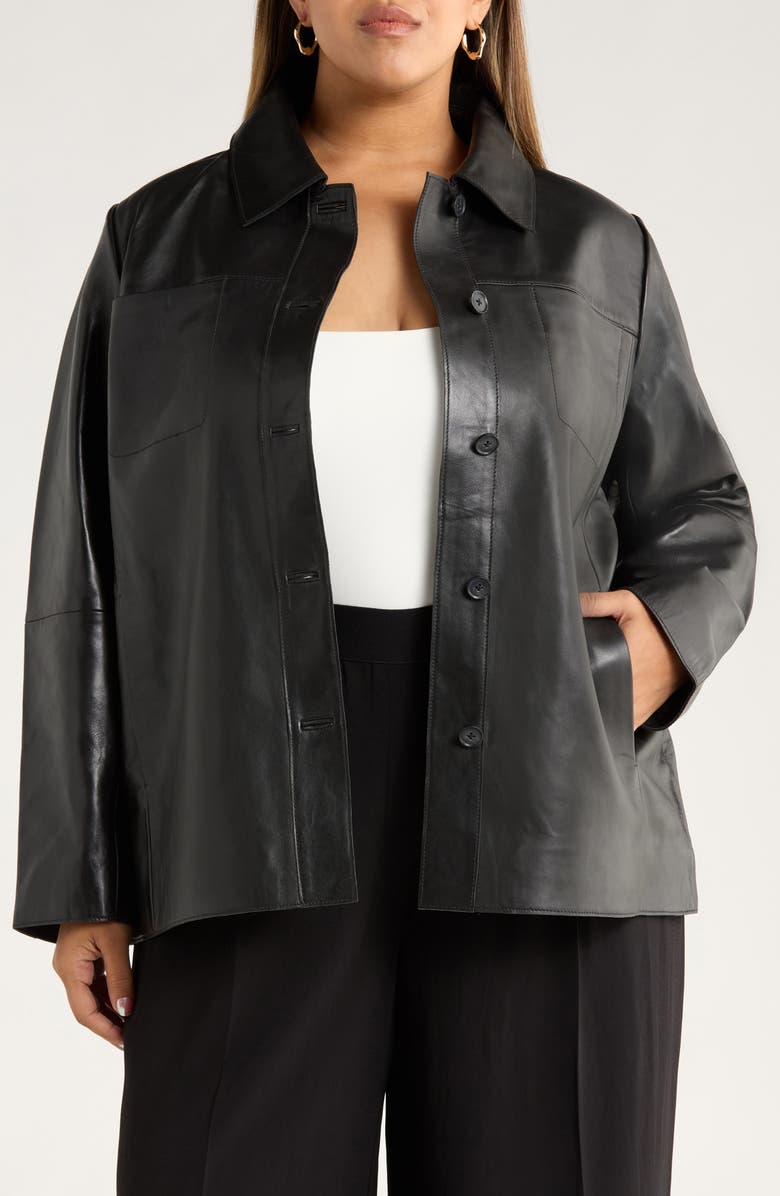 Nordstrom Leather Shirt Jacket, Main, color, Black