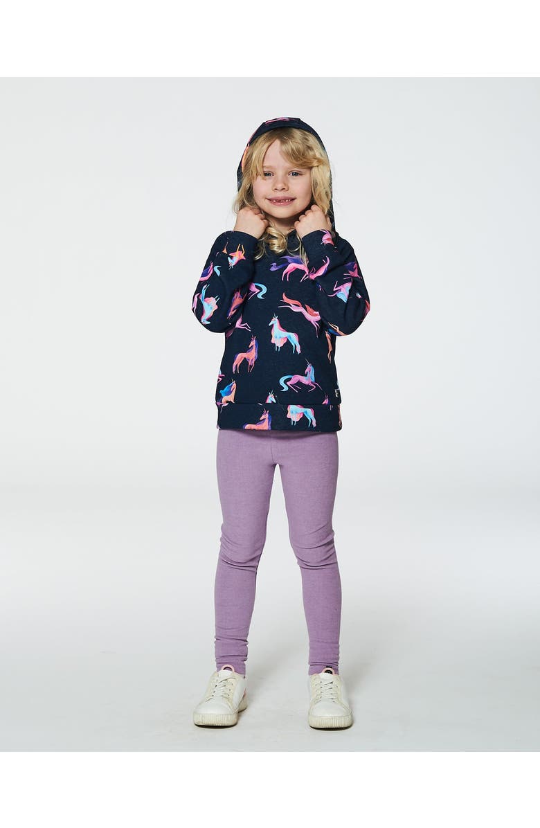 Deux par Deux Girl's Hooded Sweatshirt Navy Printed Unicorn, Alternate, color, 