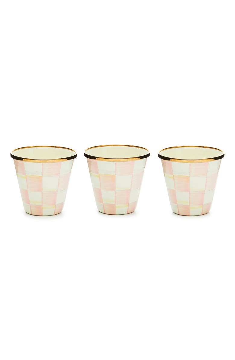MACKENZIE CHILDS Rosy Check Enameled Steel Set of 3 Herb Pots, Main, color, Rosy