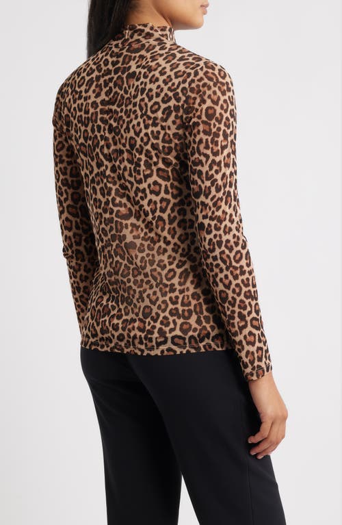 Anne Klein Long Sleeve Mock Neck Top In Animal Print