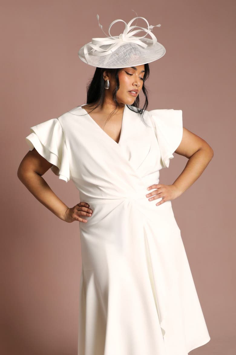 Plus Wrap Midi Dress, Alternate, color, Ivory