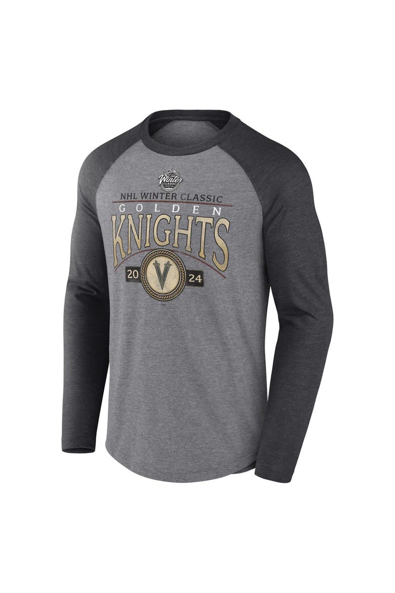 Men's Fanatics Branded Heather Gray Vegas Golden Knights 2024 NHL Winter Classic Distressed Tri-Blend Long Sleeve T-Shirt, Alternate, color, Heather Gray