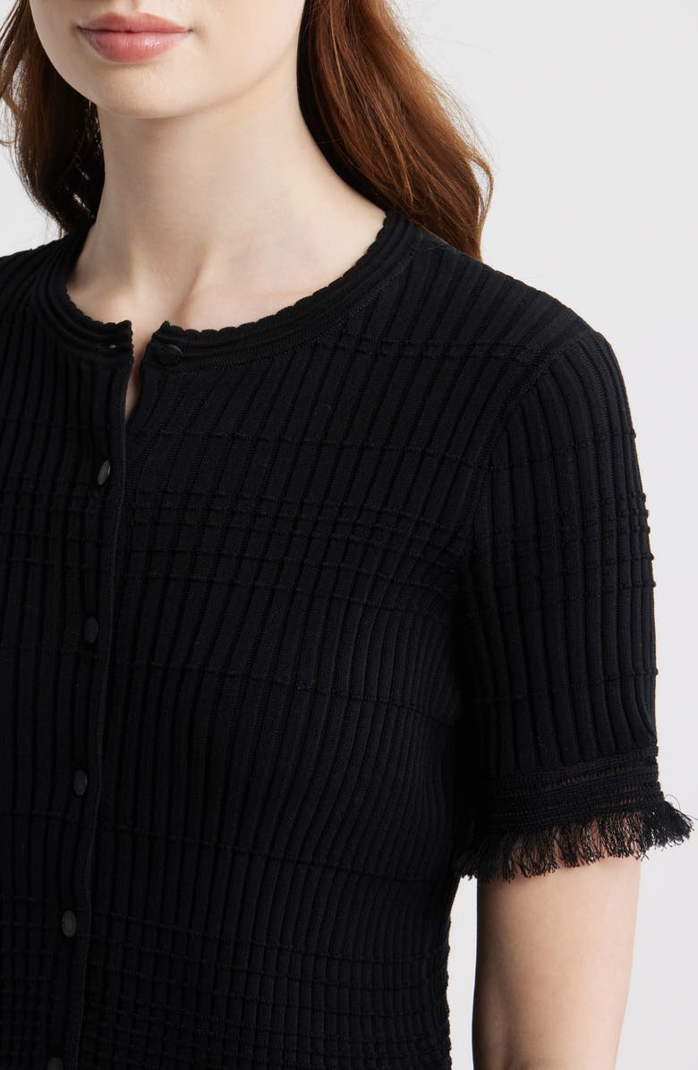 rag & bone Ayan Fringe Trim Rib Cardigan, Alternate, color, Black