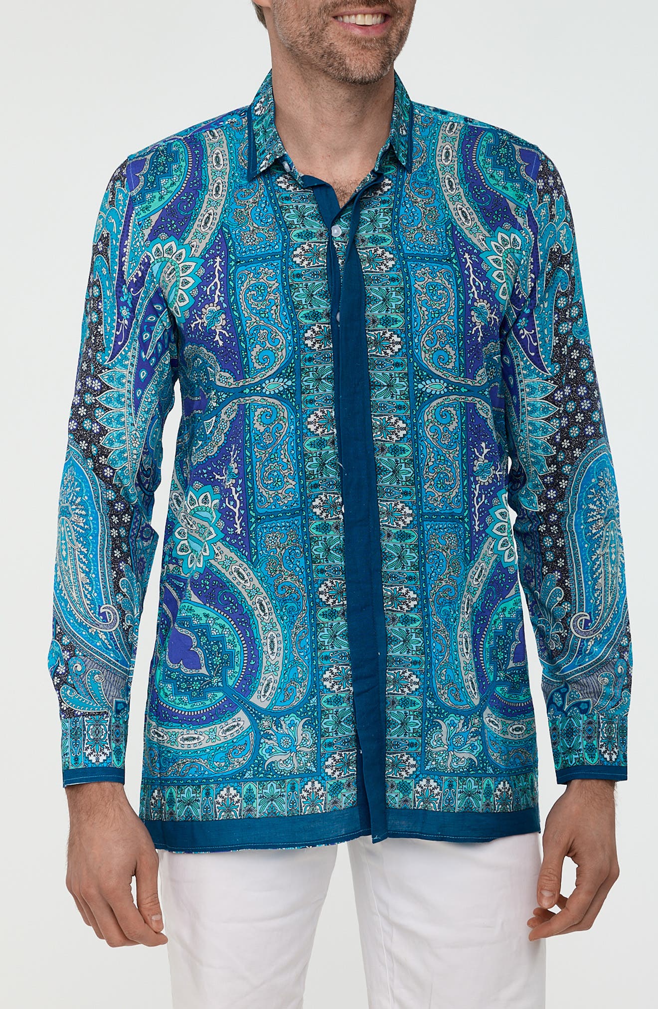 RANEES Paisley Button-Up Resort Shirt