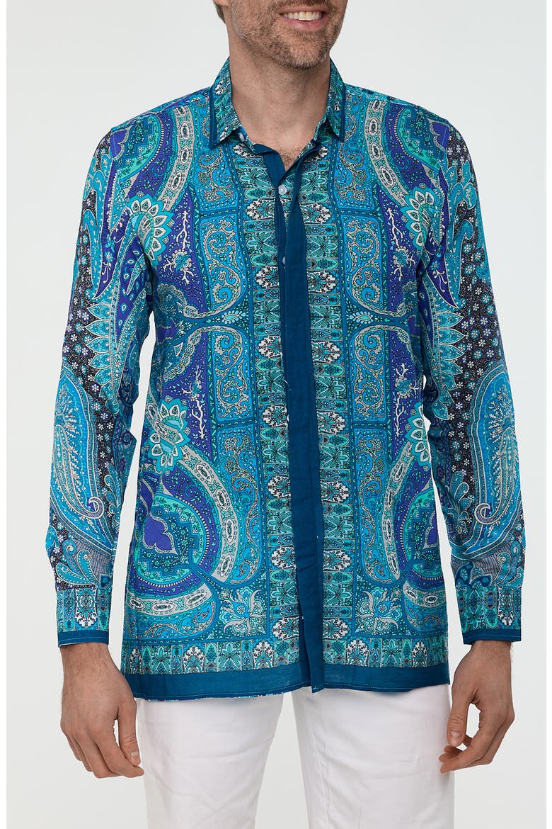 Paisley Button-Up Resort Shirt, Main, color, BLUE