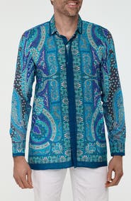 RANEES Paisley Button-Up Resort Shirt