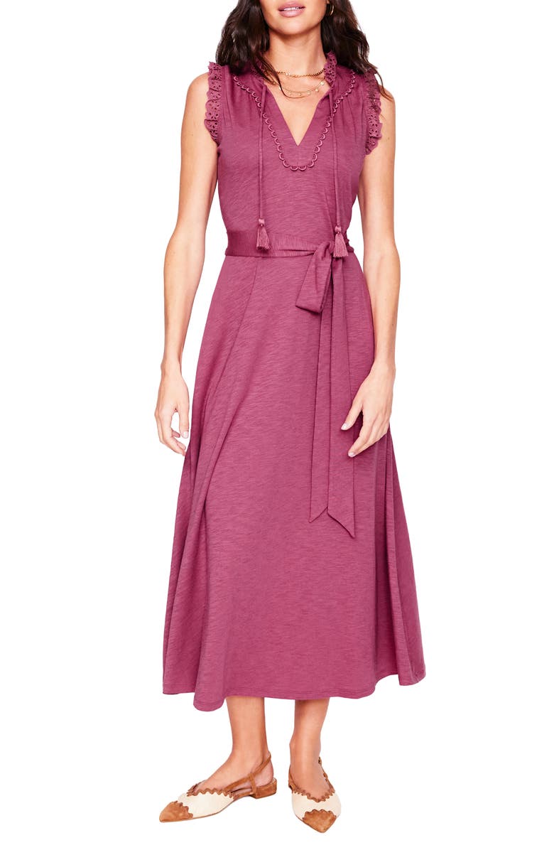 Boden Aria Embroidered Eyelet Trim Cotton Blend Midi Dress, Main, color,