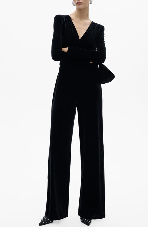 Mango Velvet Long Sleeve Jumpsuit In Black
