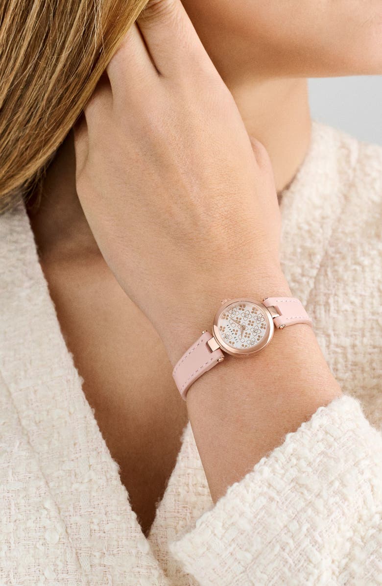 Ted Baker Jolyye Leather Strap Watch, 24mm, Alternate, color, Pink