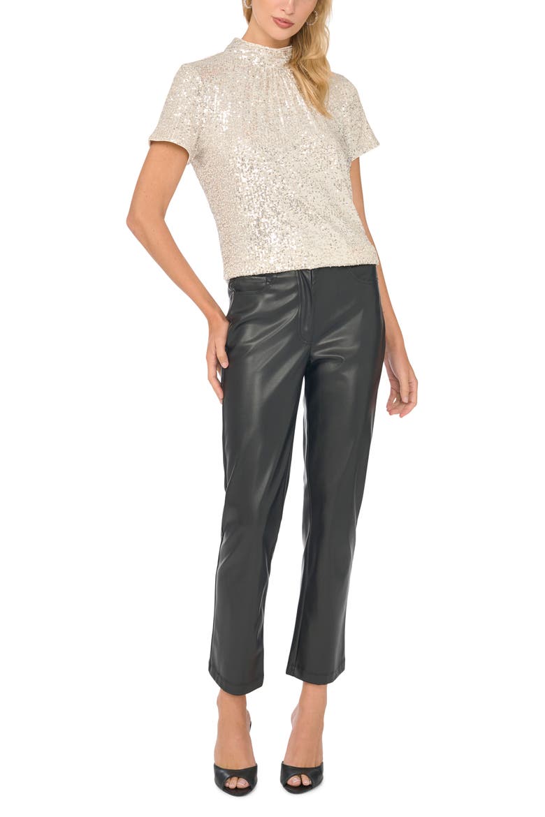 Sequin Mock Neck Top, Alternate, color, CHAMPAGNE