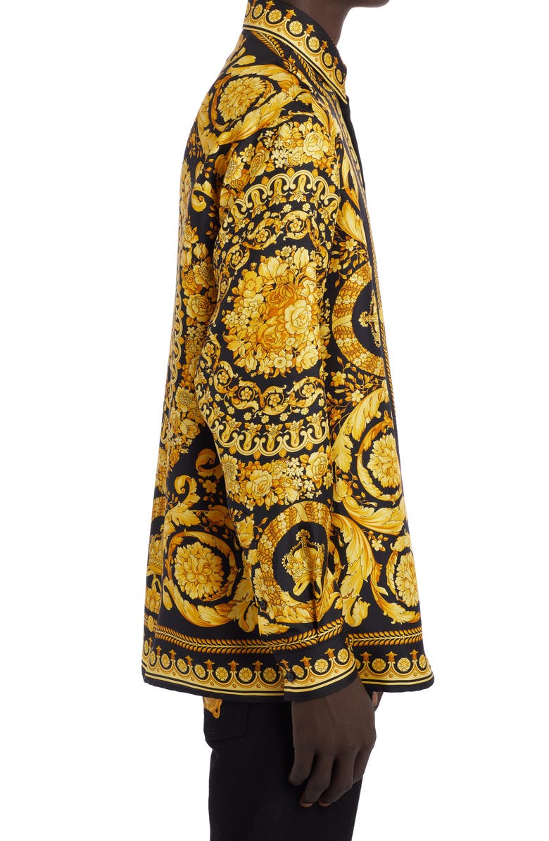 Versace Barocco Silk Button-Up Shirt, Alternate, color, Black Gold