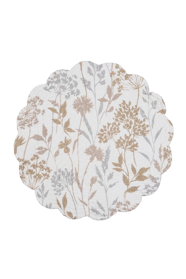 Carmella Fields 100% Cotton Quilted Round Set of 6 Placemats 17", Alternate, color, Gold