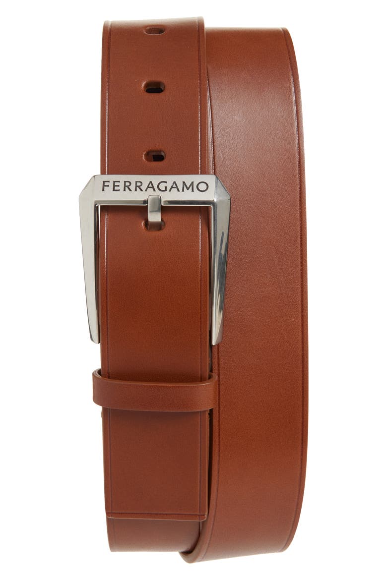 Fisse Calfskin Leather Belt, Main, color, NEW COGNAC
