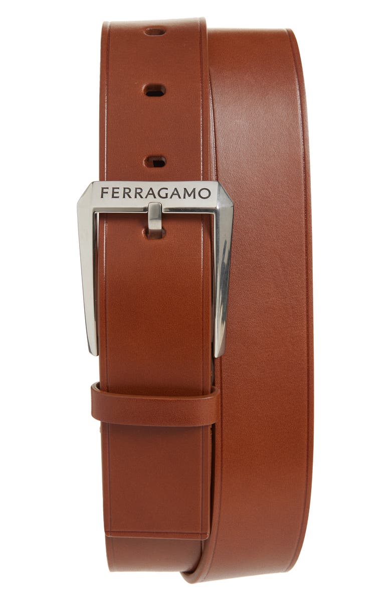 FERRAGAMO Fisse Calfskin Leather Belt, Main, color, New Cognac