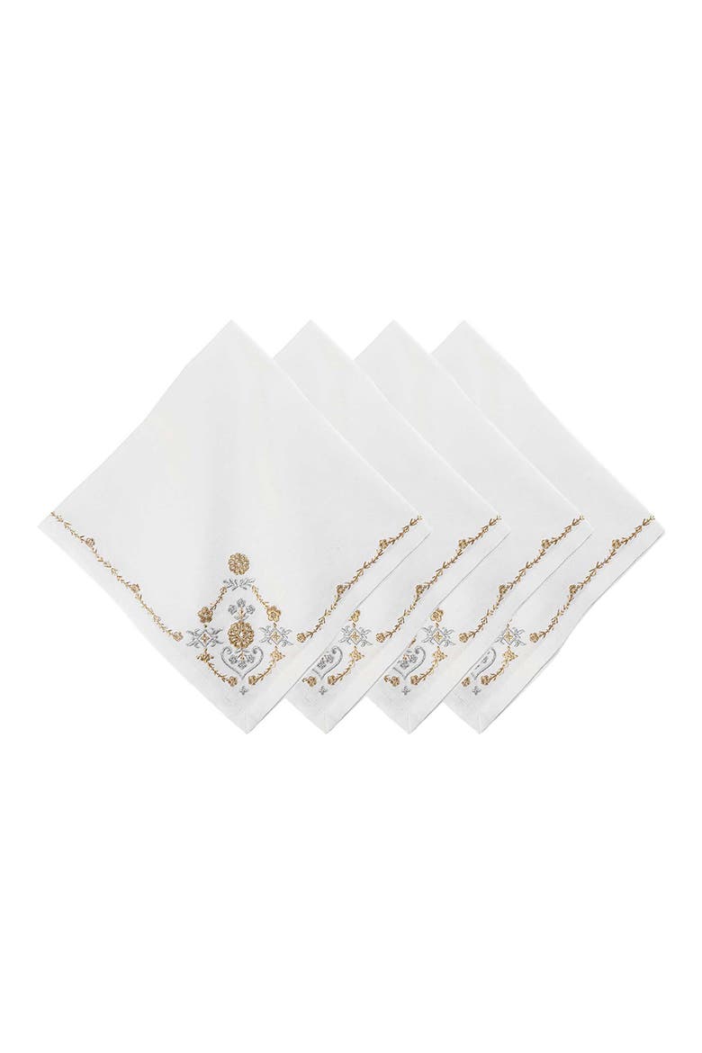 Heidi Set of 4 Embroidered Cotton & Linen Napkins, Main, color, GOLD/SILVER