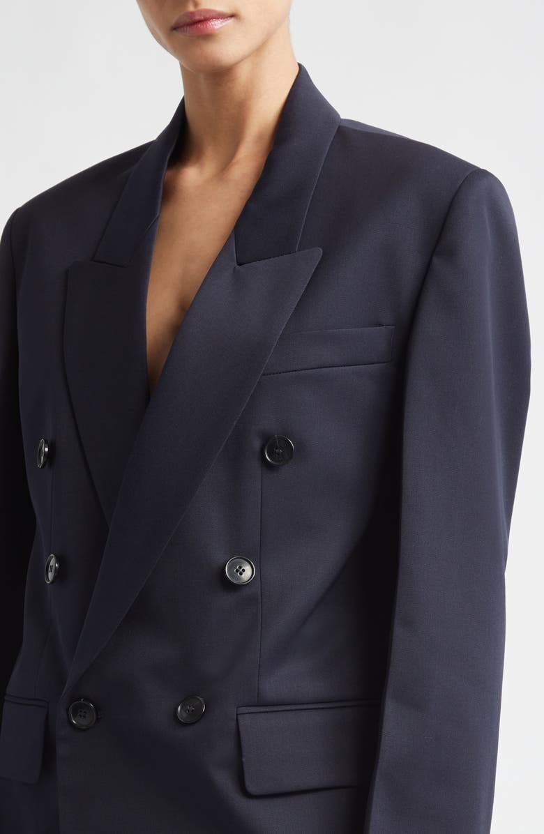 Victoria Beckham Tailored Double Breasted Check Wool Blend Jacket, Alternate, color, Navy