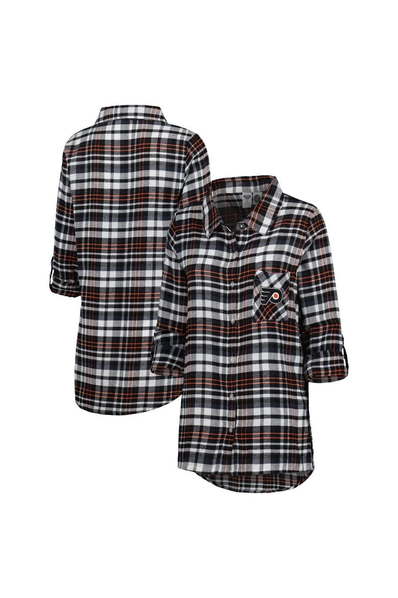 Women's Concepts Sport Black Philadelphia Flyers Mainstay Flannel Full-Button Long Sleeve Nightshirt, Main, color, Black