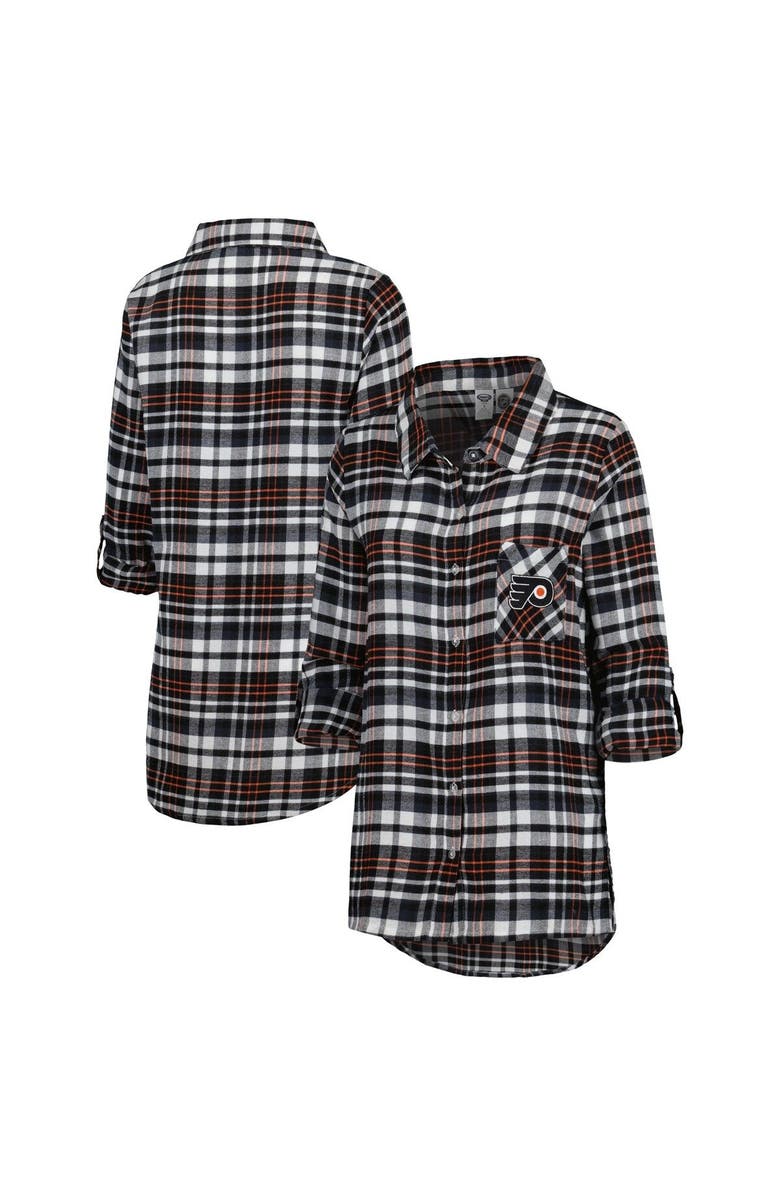 CONCEPTS SPORT Women's Concepts Sport Black Philadelphia Flyers Mainstay Flannel Full-Button Long Sleeve Nightshirt, Main, color, Black