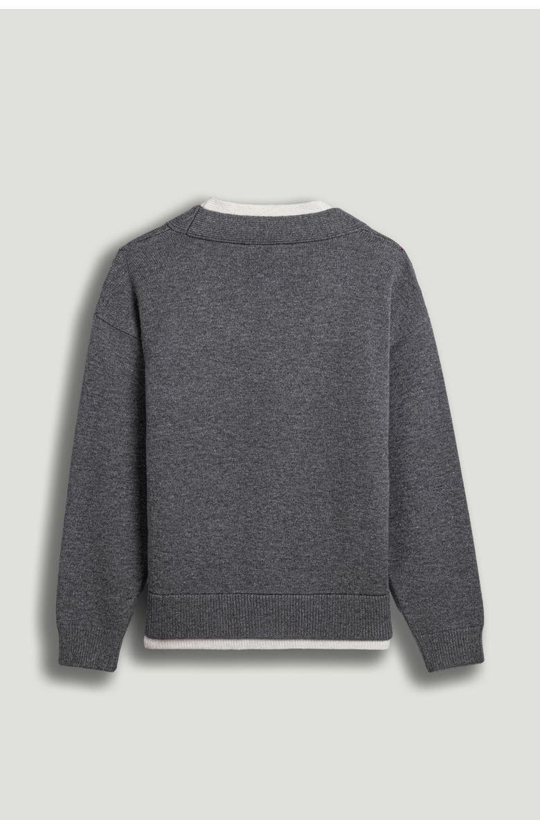 Nocturne Crystal-Button V-Neck Cardigan, Alternate, color, Grey