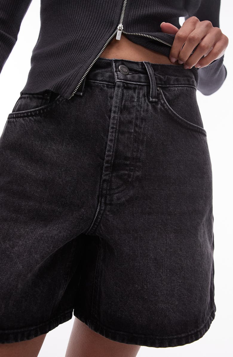 Topshop Editor Denim Shorts, Alternate, color, Black