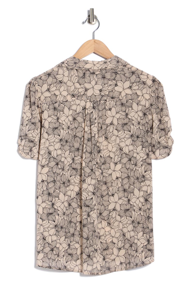 Patterned Pinch Sleeve Button-Up Shirt, Alternate, color, BLUSH TEXTURED FLORAL