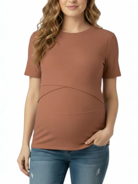 Crew Neck Cross Over Nursing Short Sleeve Top