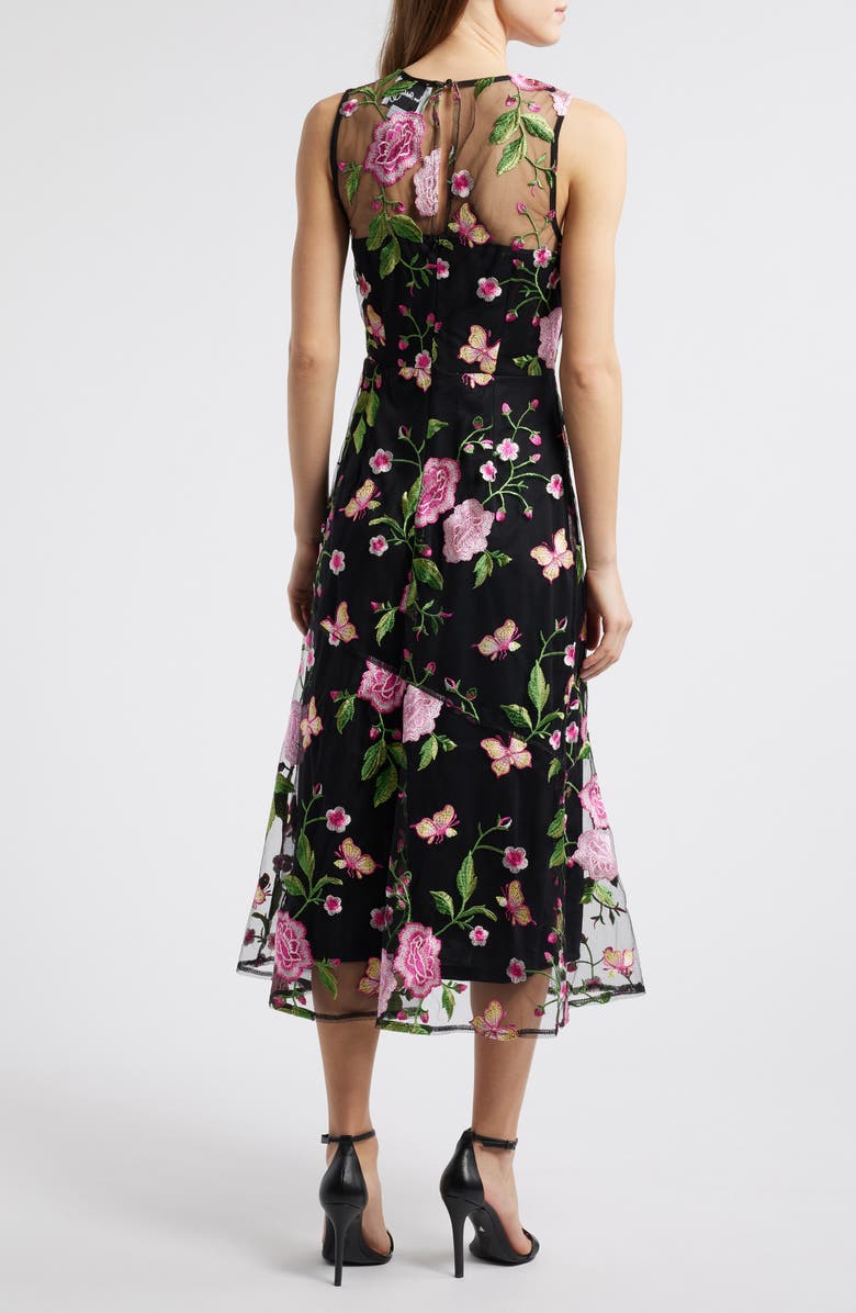 Sam Edelman Butterfly Rose Embroidered Fit & Flare Dress, Alternate, color, Black/ Fuchsia