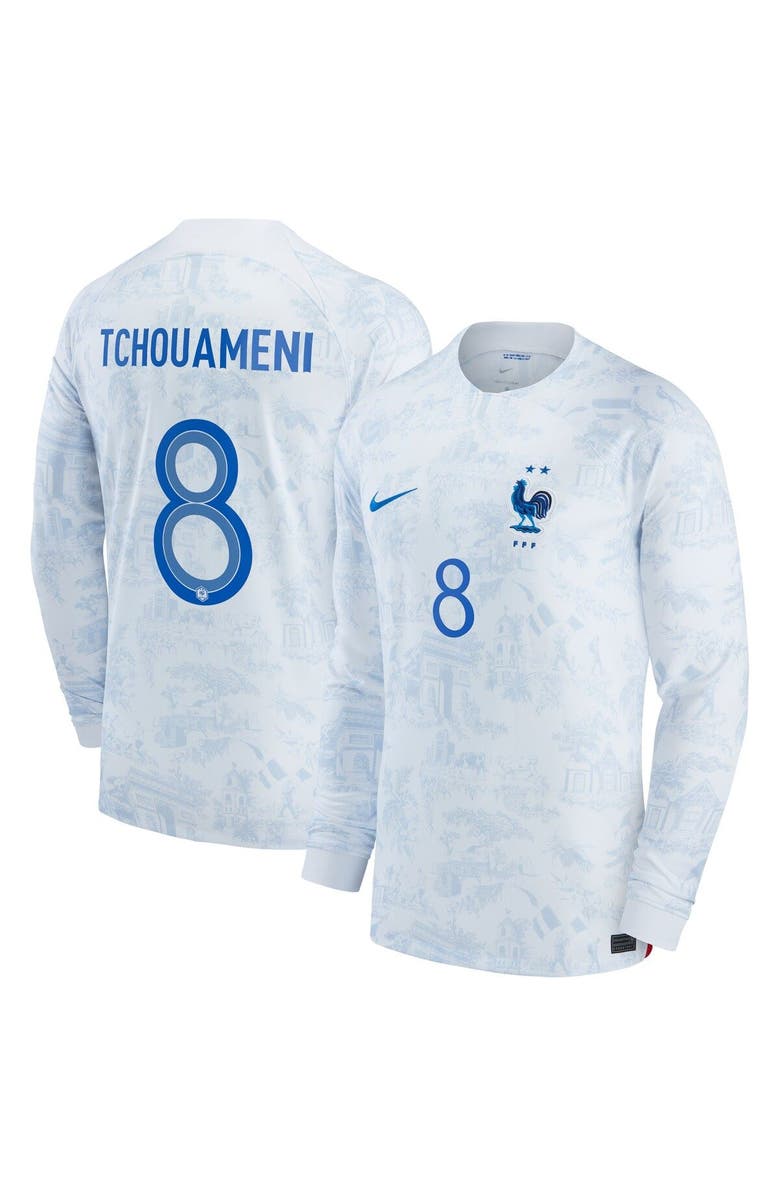 Nike Men's Nike Aurélien Tchouaméni White France National Team 2022/23 Away Breathe Stadium Replica Long Sleeve Jersey, Alternate, color, 