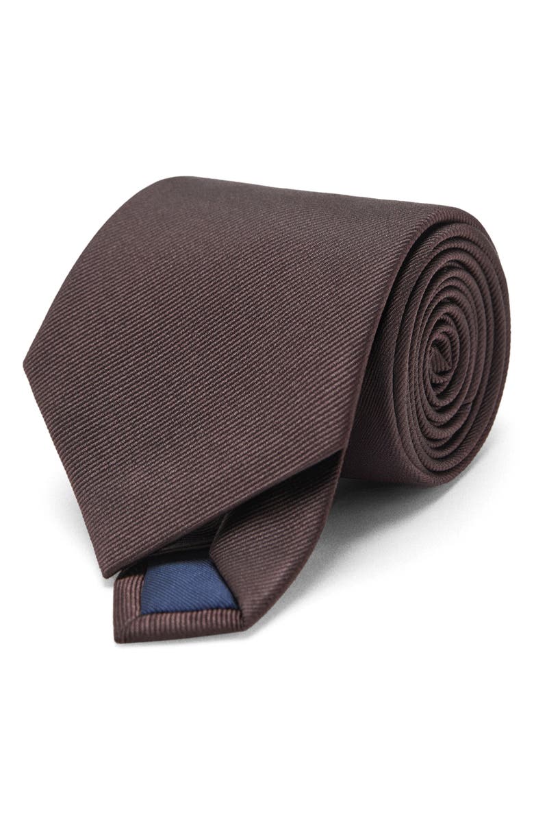 MANGO Solid Silk Blend Twill Tie, Main, color, 