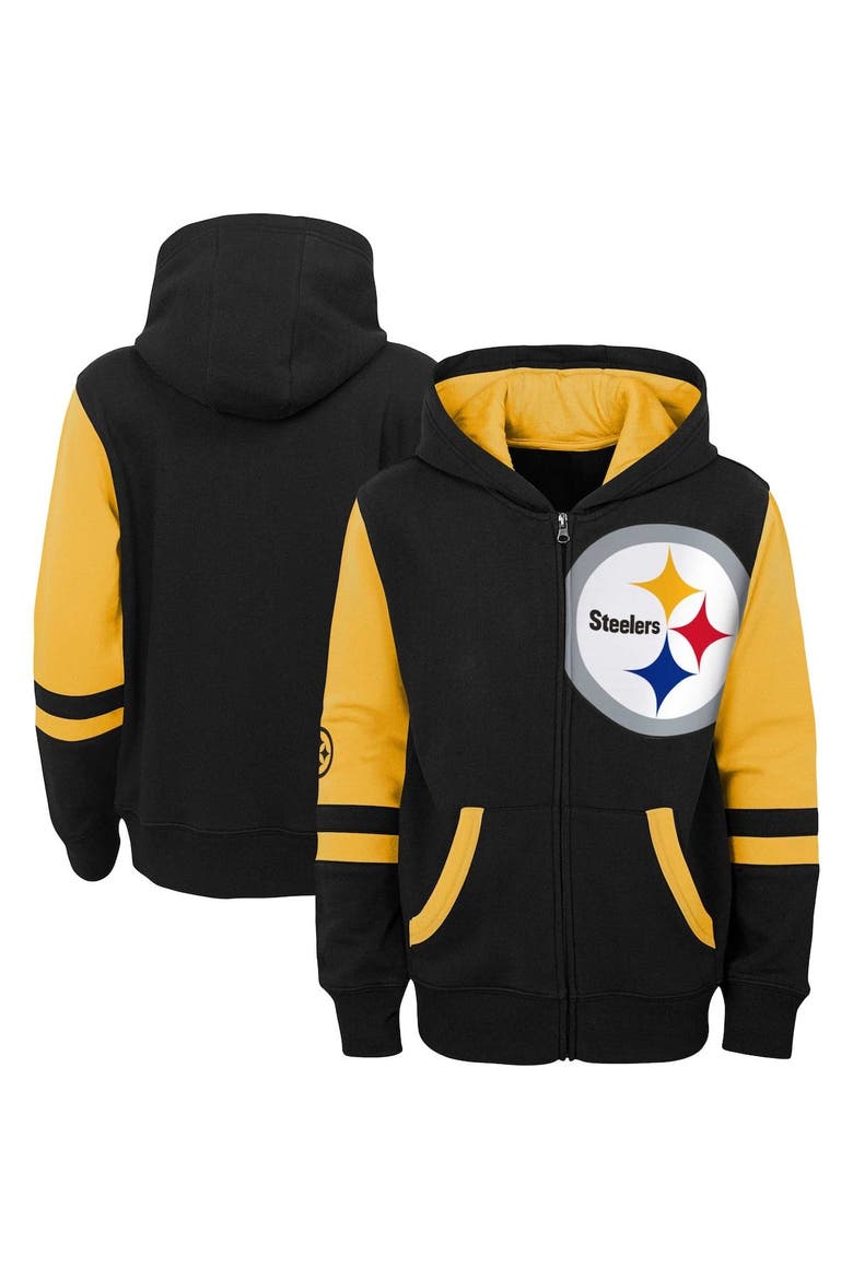 Preschool Black Pittsburgh Steelers Stadium Color Block Full-Zip Hoodie, Main, color, Black
