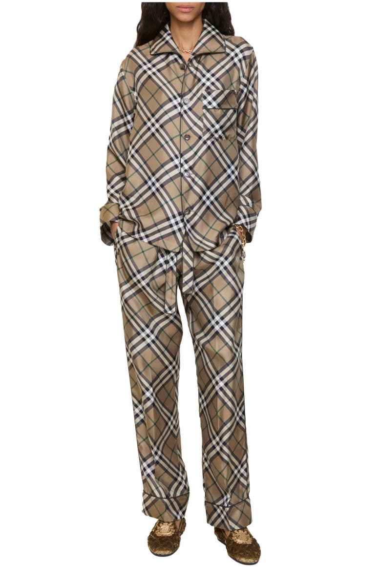 Burberry Check Silk Pyjama Trousers, Main, color, Linden Beige