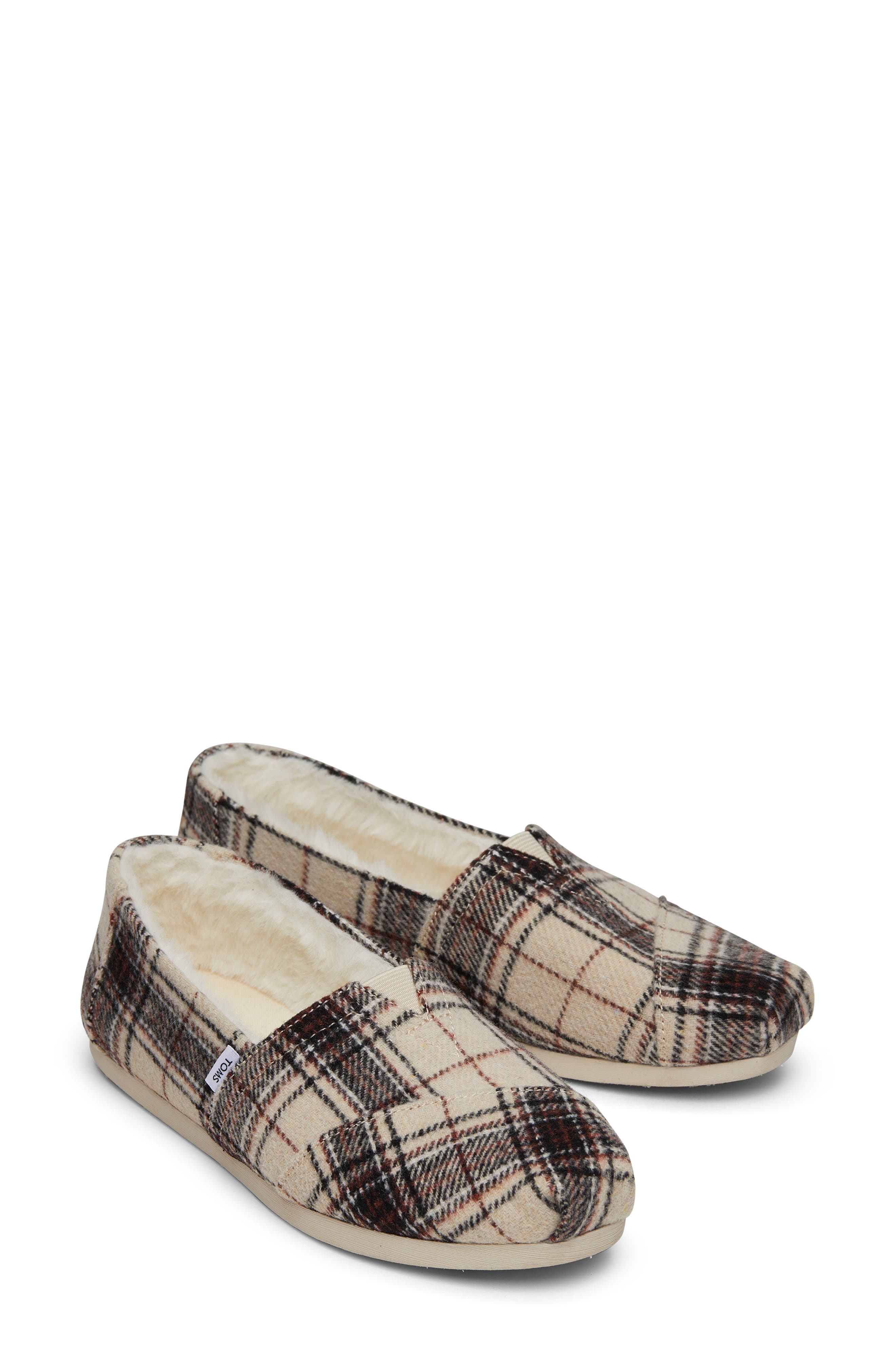 TOMS Alpargata Plaid Faux Fur Lined Slip-On, Alternate, color, 