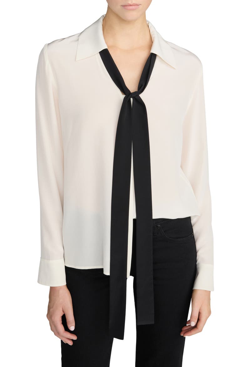 The Contrast Tie Silk Shirt, Main, color, CREAM