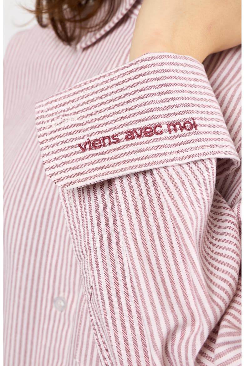 The Oxford Stripe Button-Up Shirt, Alternate, color, BURGUNDY