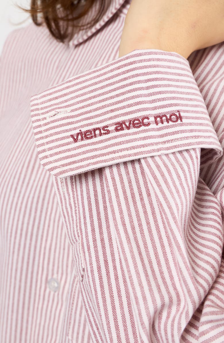Viens Avec Moi The Oxford Stripe Button-Up Shirt, Alternate, color, Burgundy