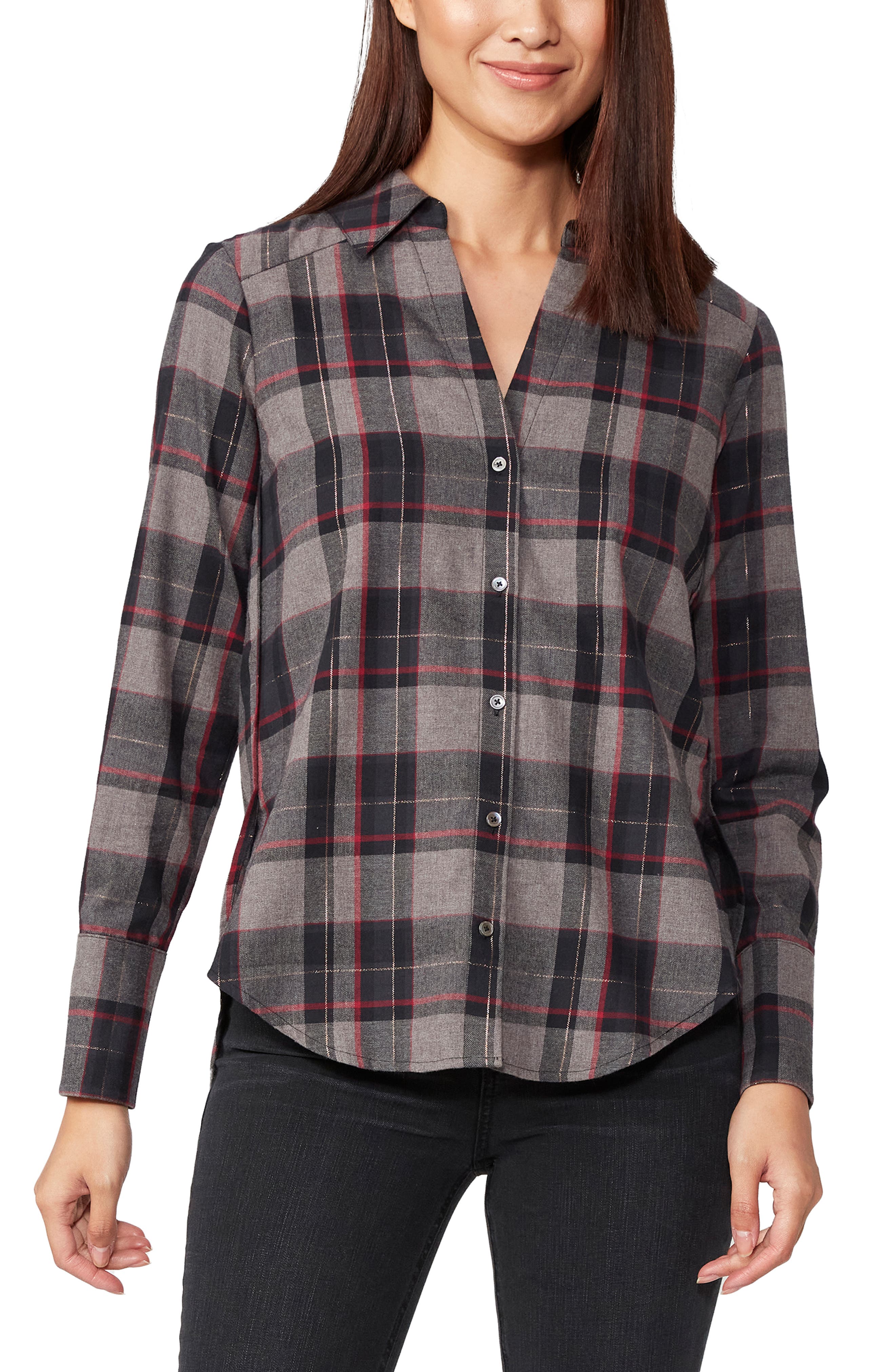 PAIGE Davlyn Metallic Plaid Button-Up Shirt