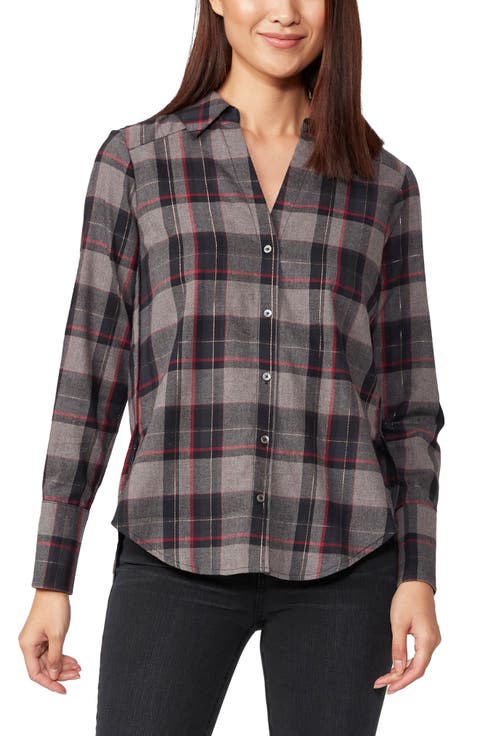 Davlyn Metallic Plaid Button-Up Shirt