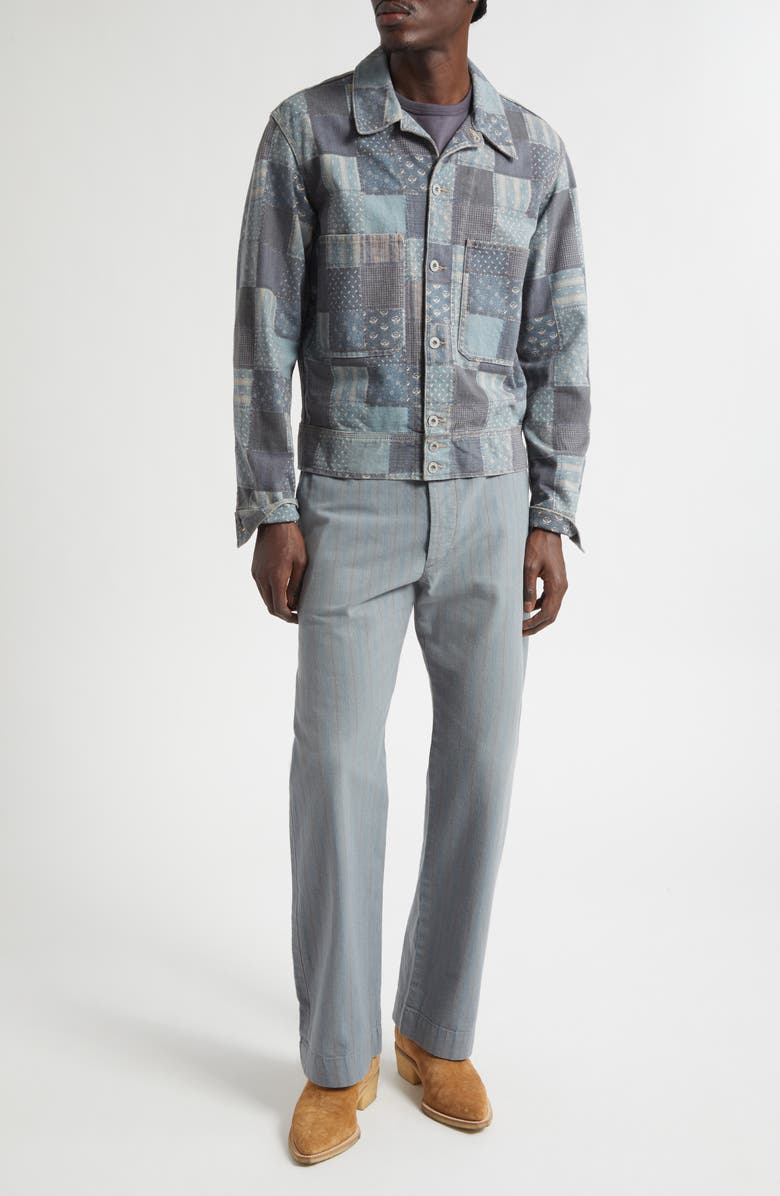 Double RL Maitland Stripe Flat Front Cotton & Linen Chinos, Alternate, color, Faded Navy Stripe