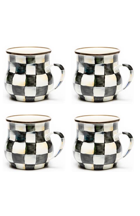 Courtly Check Set of 4 Enameled Steel Mugs