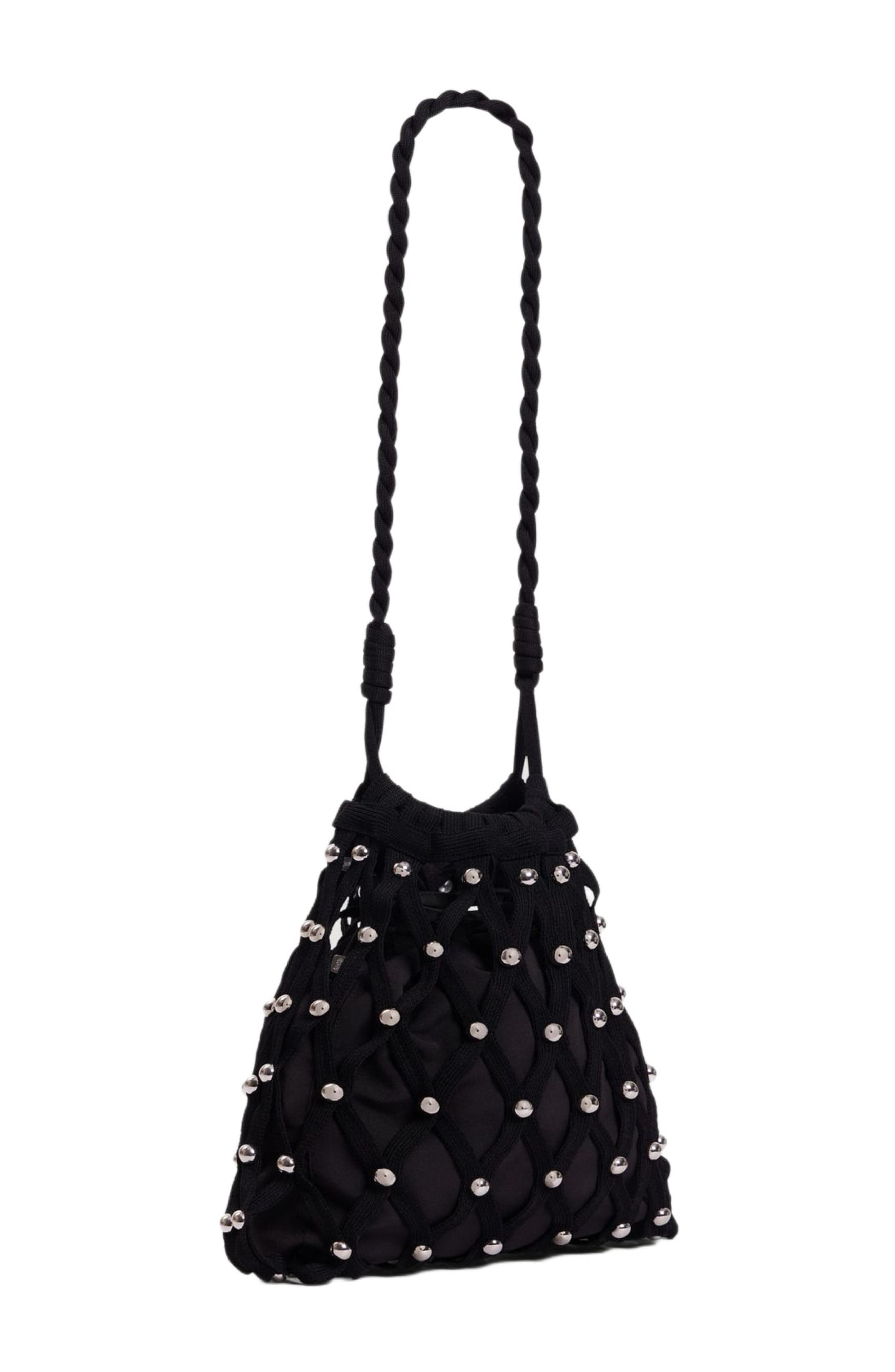 SANDRO Studded net mesh bag, Alternate, color, Black