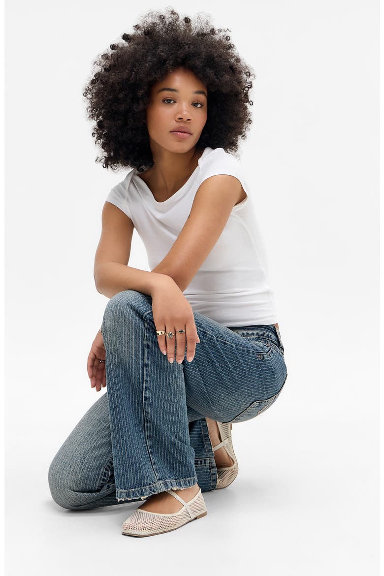 Kayla Pinstripe Low Rise Wide Leg Jeans, Alternate, color, BLUE
