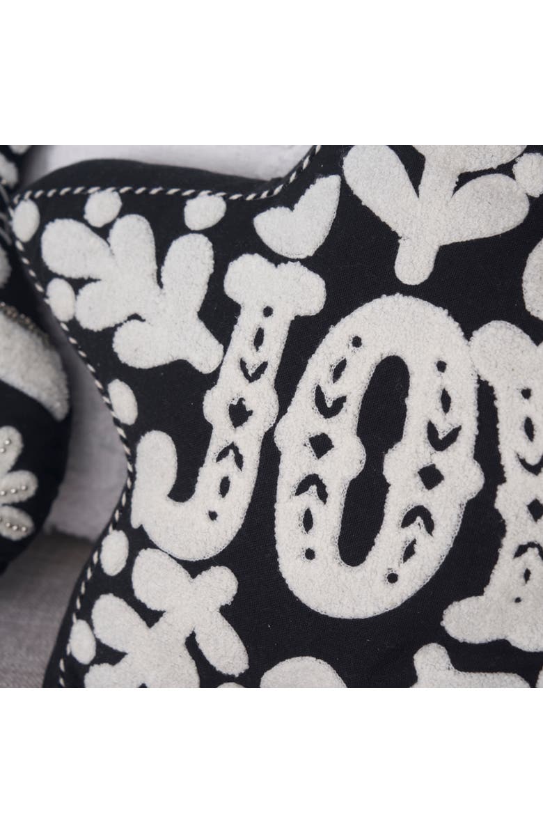 carol & frank Onyx "Joy" Snowflakes Star Shaped Cotton Blend Christmas Accent Throw Pillow 16" x 18", Alternate, color, Black